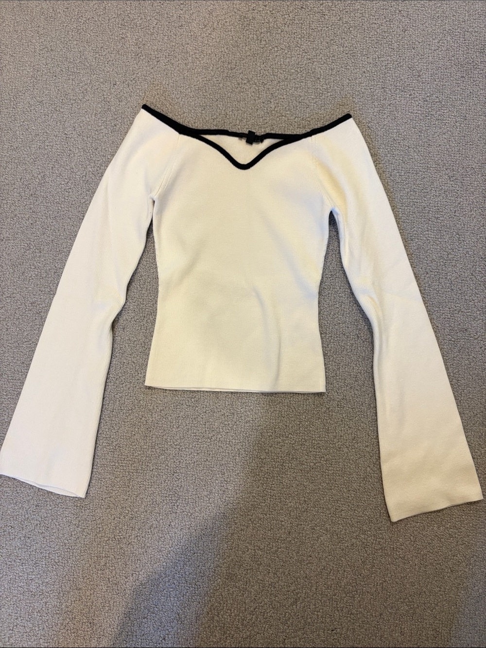 Dynamite Cream Long-Sleeve Sweater with Black Trim